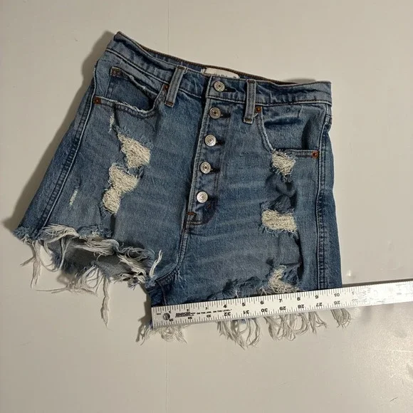 Abercrombie & Fitch Ultra High Rise Mom Shorts Distressed Button Fly Blue 25 0 - Picture 9 of 9
